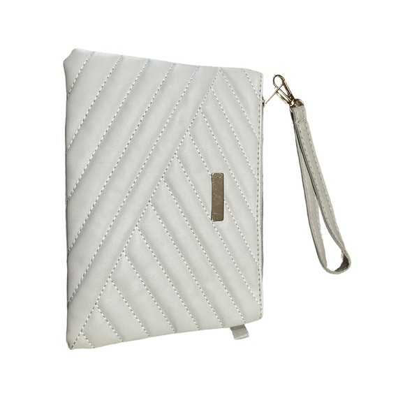 Vegan Leather Light Gray Zip Top Closure Wristlet Bag - Picture 5 of 7